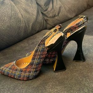 Betsey Johnson Darling RHINESTONE EMBELLISHED FLARED HEEL PUMP IN RED MULTI